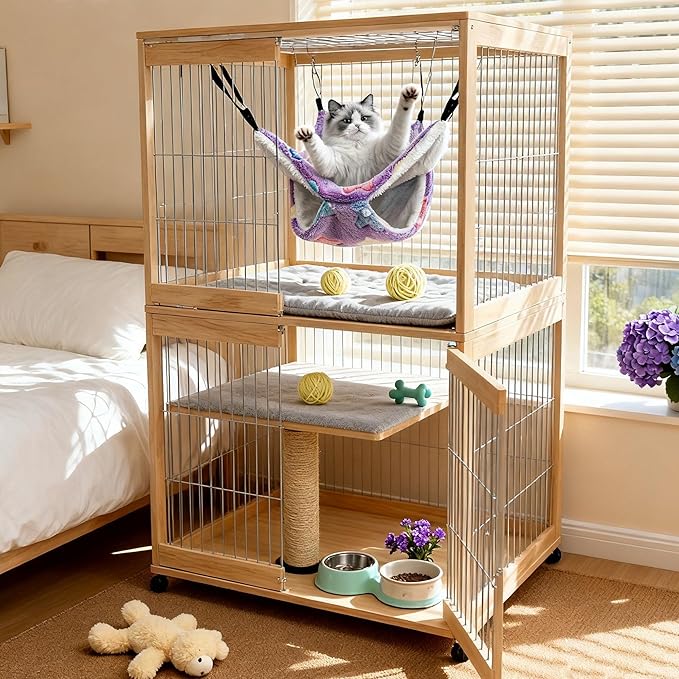 OINEEDU Guinea Pig & Ferret Hammock for Cage - Machine Washable Double-Decker Hanging Bed - Fits Sugar Glider,Fancy Rat,Hamster,Gerbil - 13.3" x 13.3" - Romantic Purple