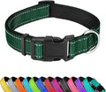 Reflective Dog Collar, Adjustable Soft Neoprene Padded Nylon Pet Collars with Buckle for Puppy and Small Dogs, Cats, Dark Green,XS