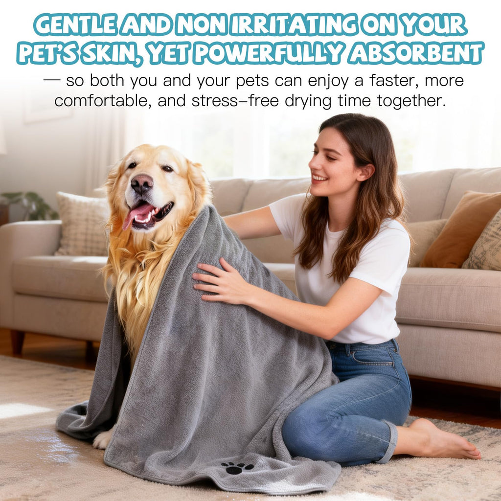 Puomue Microfiber Dog Towels for Drying Dogs, Super Absorbent and Soft Pet Grooming Towel, 40 Inch X 23.6 Inch, Perfect Dog Shower & Bath Supplies for Large, Medium or Small Dogs, Grey