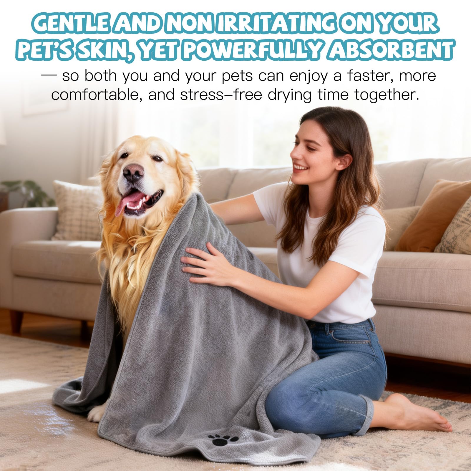 Puomue Microfiber Dog Towels for Drying Dogs, Super Absorbent and Soft Pet Grooming Towel, 40 Inch X 23.6 Inch, Perfect Dog Shower & Bath Supplies for Large, Medium or Small Dogs, Grey