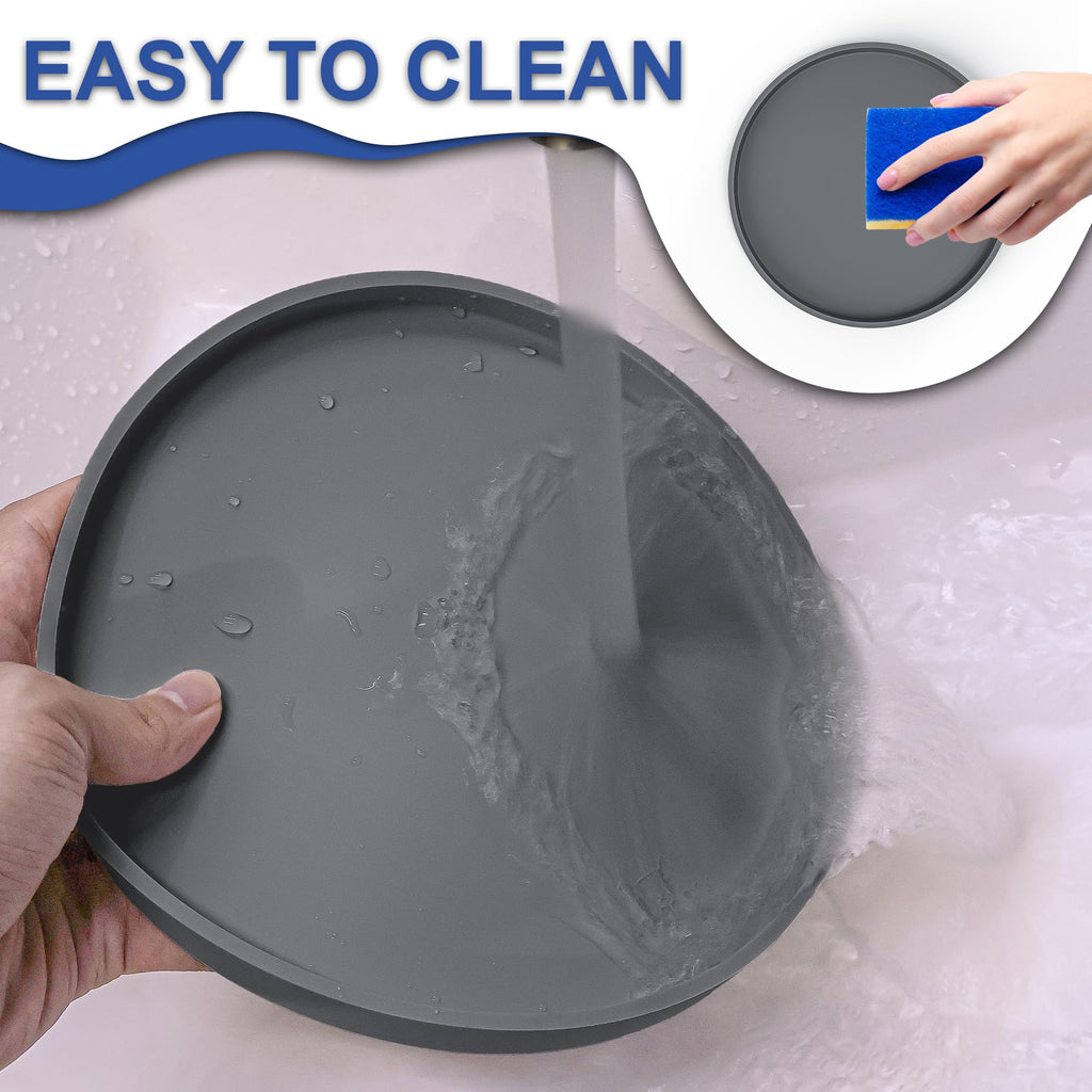 Arespark Cat Food Mat, Set of 2 Nonslip Waterproof Feeding Bowl Silicone Mats with Raised Edges for Food Water Prevent Spills, Round Eating Plates Tray for Dog Cat Puppy Kitten, 8'' x 8''