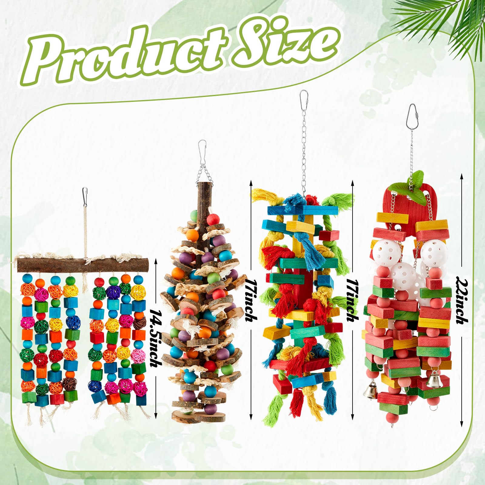 Seenelling 4 Pcs Extra Large Bird Toys for Parrots, Block and Ball