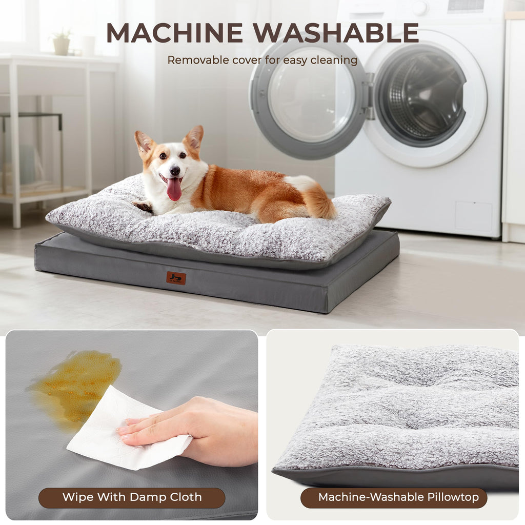 Warmrest 2-Pack Cooling Dog Bed Medium Size Dogs, Waterproof Orthopedic Dog Mattress for Large Dogs, Washable Dog Crate Bed with Removable Cover, Dark Grey