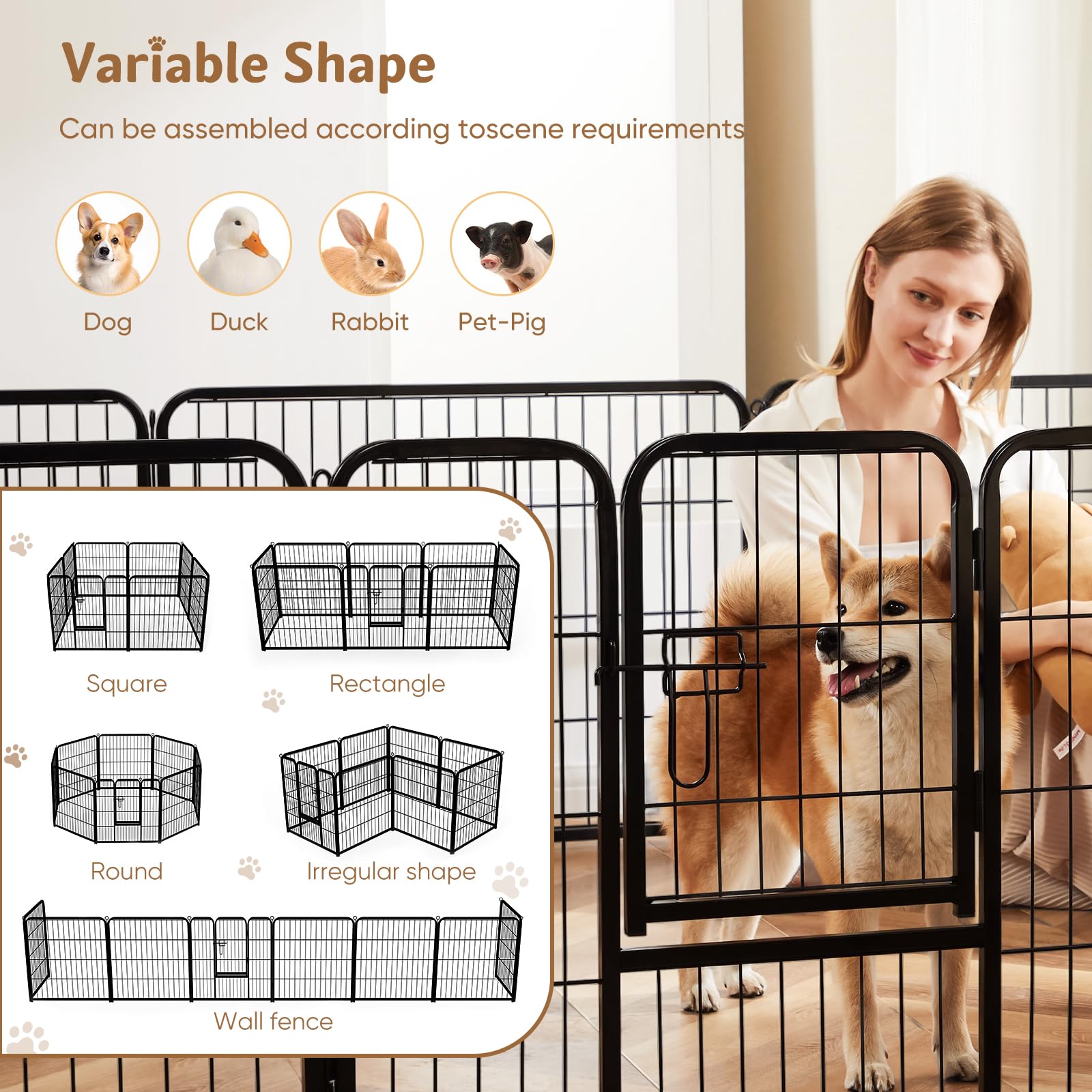 DUMOS Dog Playpen 32 Inch 8 Panels Indoor Outdoor Metal Pet Fence
