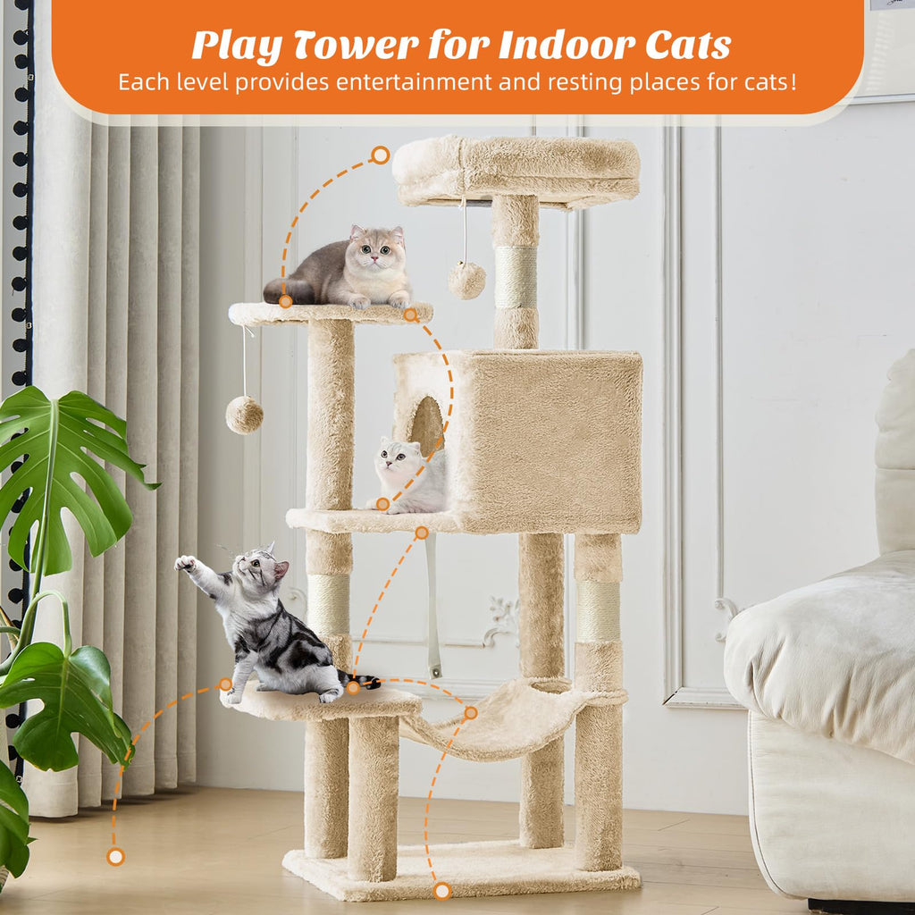 DUMOS 44 Inch Cat Tree Tower with Natural Sisal Scratching Posts