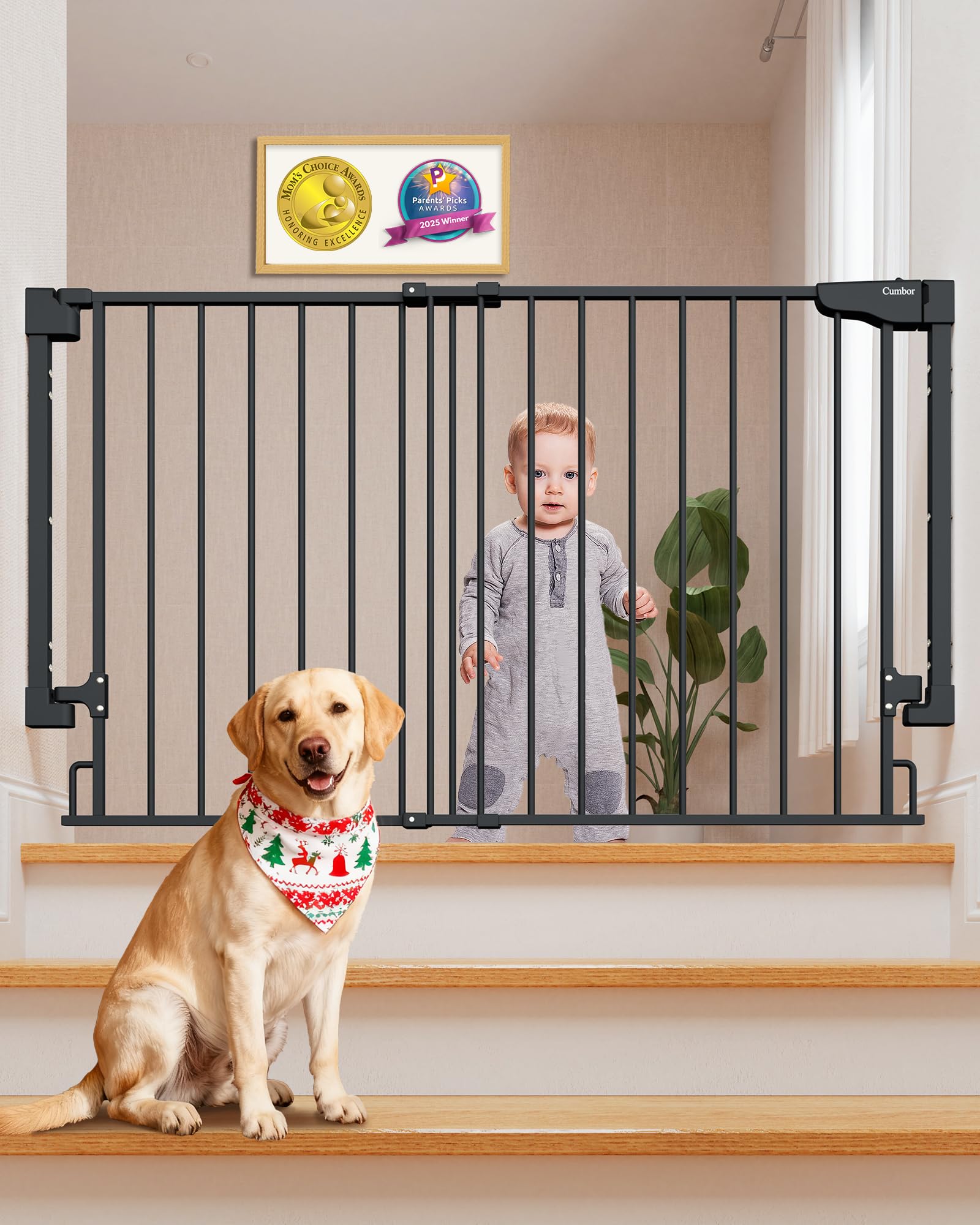 Cumbor Expandable 31.6-48" No Bottom Bar Baby Gate for Stair, Wide Dog Gate