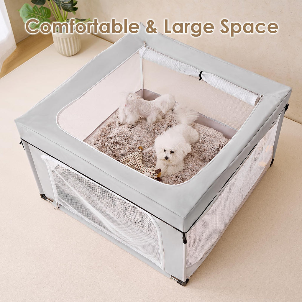 EHEYCIGA 42x42x26 Dog Playpen with Top Cover for Dogs & Cats, Sliver Grey