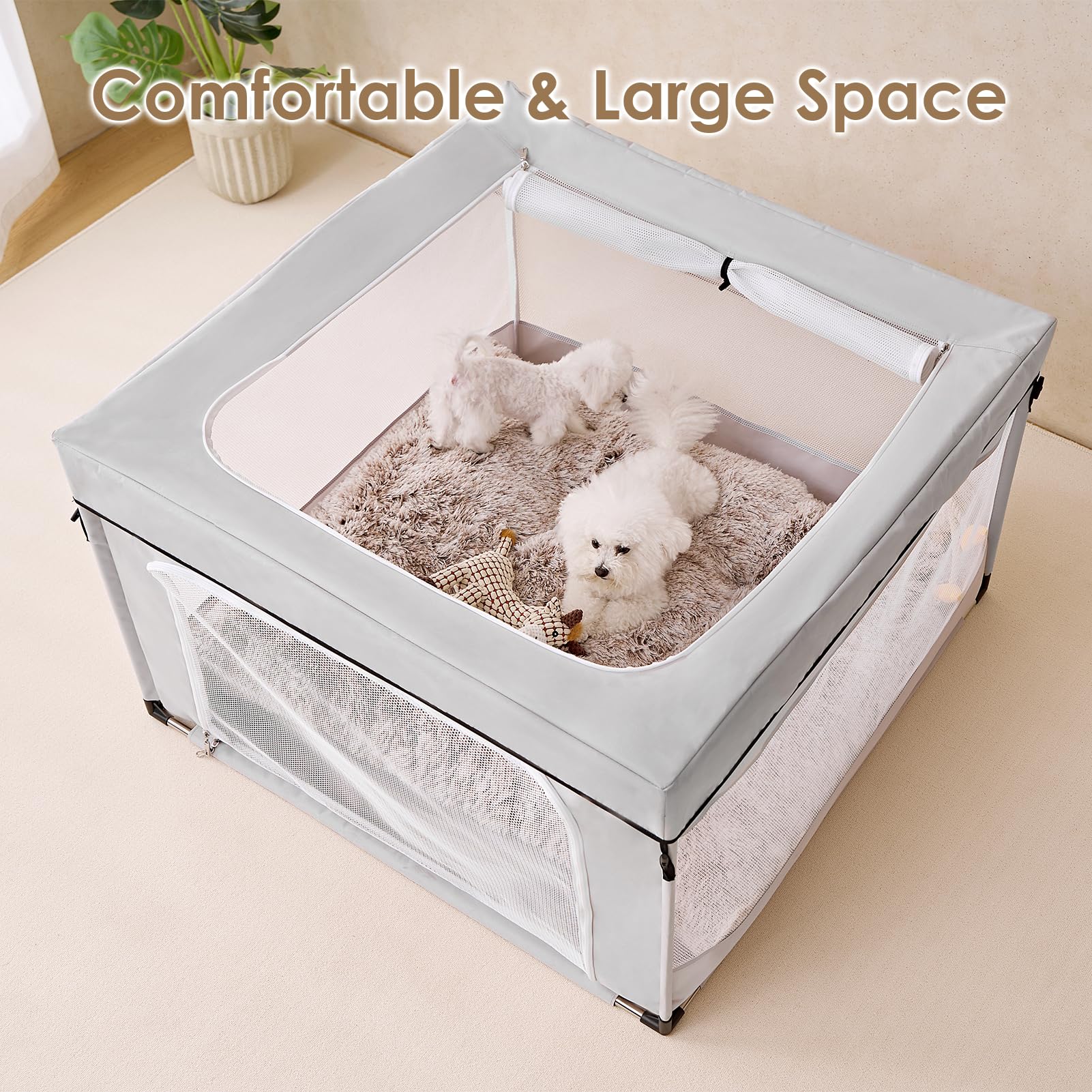EHEYCIGA 42x42x26 Dog Playpen with Top Cover for Dogs & Cats, Sliver Grey