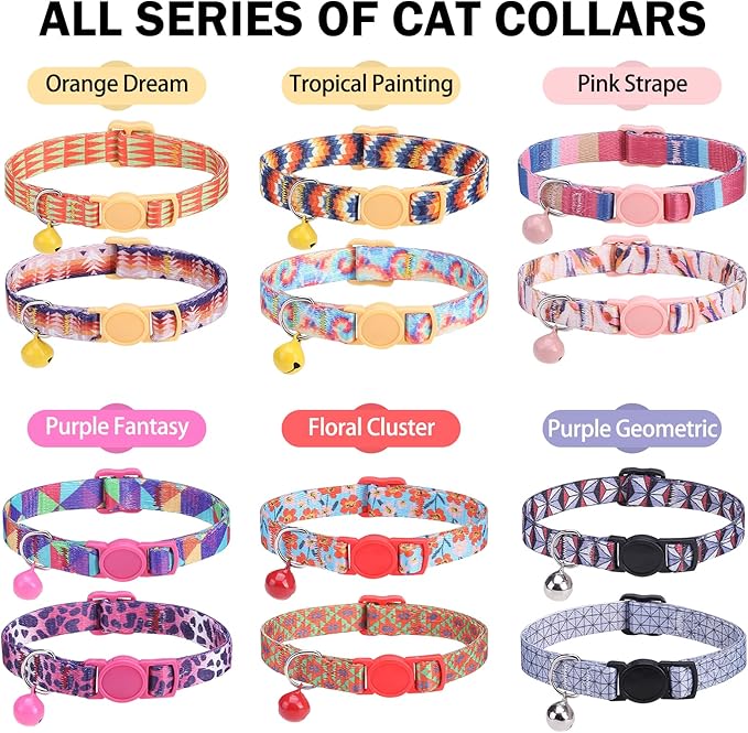 DILLYBUD Breakaway Cat Collars for Girl Boy Cats, Spring Summer All Weather Cat Collar Personalized Pattern 2 Pack,Cute Classic Safety Buckles and Bells,Adjustable Printed Nylon Colorful Kitten Collar