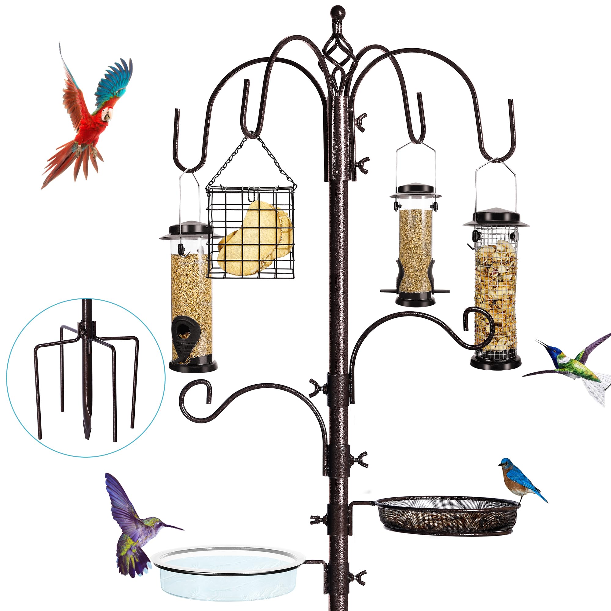 YINGYM 6-Hook Bird Feeding Station, 94 Inch Bird Feeder Pole for Outdoors