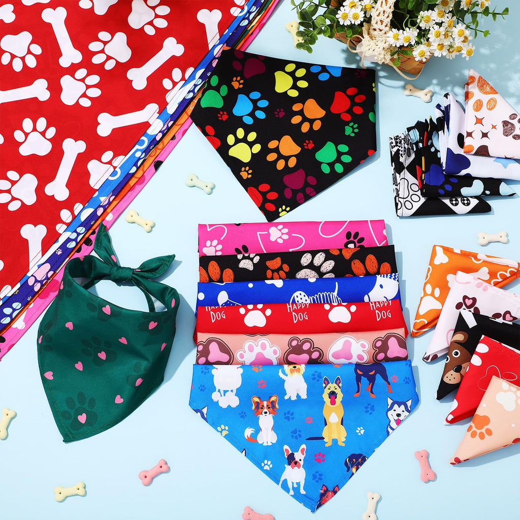 Kacctyen 50 Pcs Dog Bandanas Bulk Bandanas for Dogs Grooming with Dog Paws Pattern Adjustable Pet Triangle Scarf Bib Washable for Small Medium Large Puppy Cats Pets Costume Accessories
