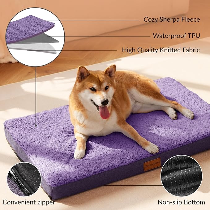 Patas Lague Orthopedic Large Dog Bed Washable Pet Sofa Mat 36''X24''Purple