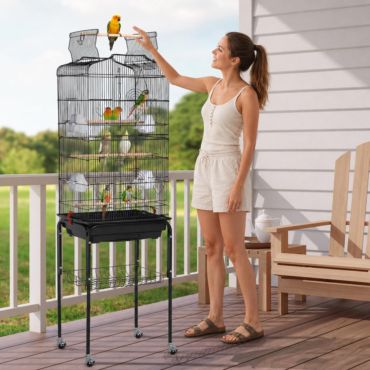 Yaheetech 64'' Open Top Bird Cage for Parakeets & Cockatiels, Black
