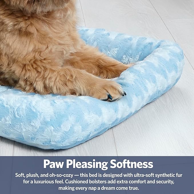 MidWest Homes for Pets QuietTime Fashion XS Dog Bed - Blue Faux Fur Bolster, Ultra-Soft and Machine Washable, Fits 22-Inch Crates and Carriers, for Small Dogs and Cats