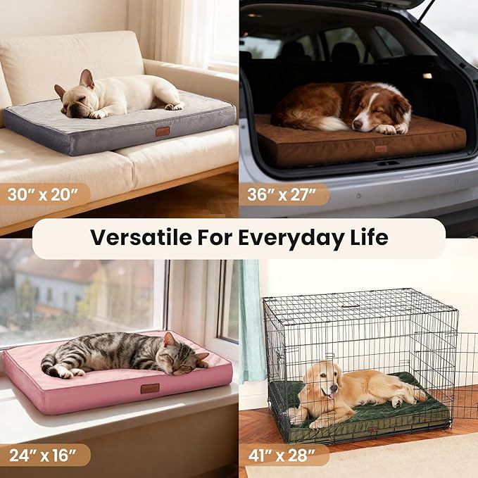 OhGeni Orthopedic Waterproof Dog Bed for Small Dogs, Machine-Washable Removable Cover in Easy-Clean Fabric, High Density Foam & Easy-Carry Handle, Suitable for Crate, 24 inch (Gray)