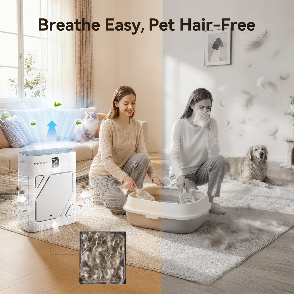 Meowant Pet Air Purifier for Home, Dual-sided Intake Air Purifier