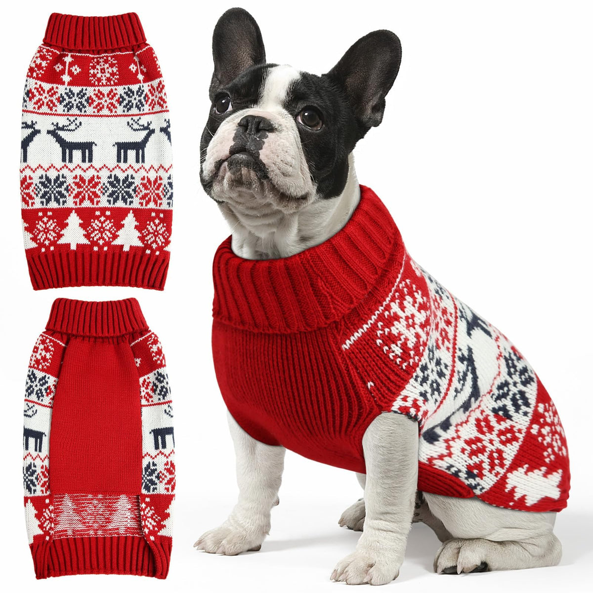 Dog Christmas Sweater, Soft Warm Pet Clothes Coat for Small Medium Large Dogs and Cats Boy Girl, Fall Cozy Holiday Turtleneck Knitting Collar Pullover Pup Outfit Costume for Thanksgiving New Year