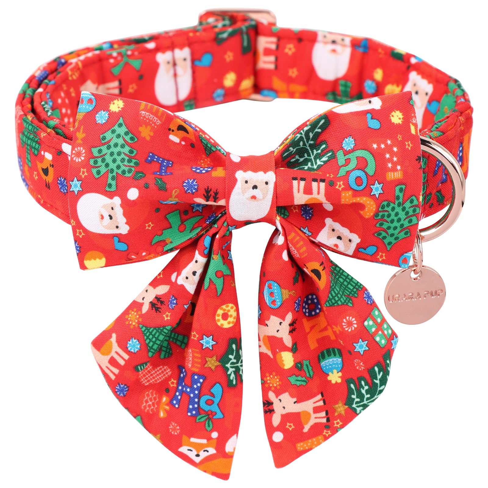 UP URARA PUP Christmas Dog Collar with Bow Tie, Christmas Collar for Puppy Girl Boy Dog or Cat, Bowtie Dogs Collars with Durable Metal Buckle, Cute Pet Collars, M