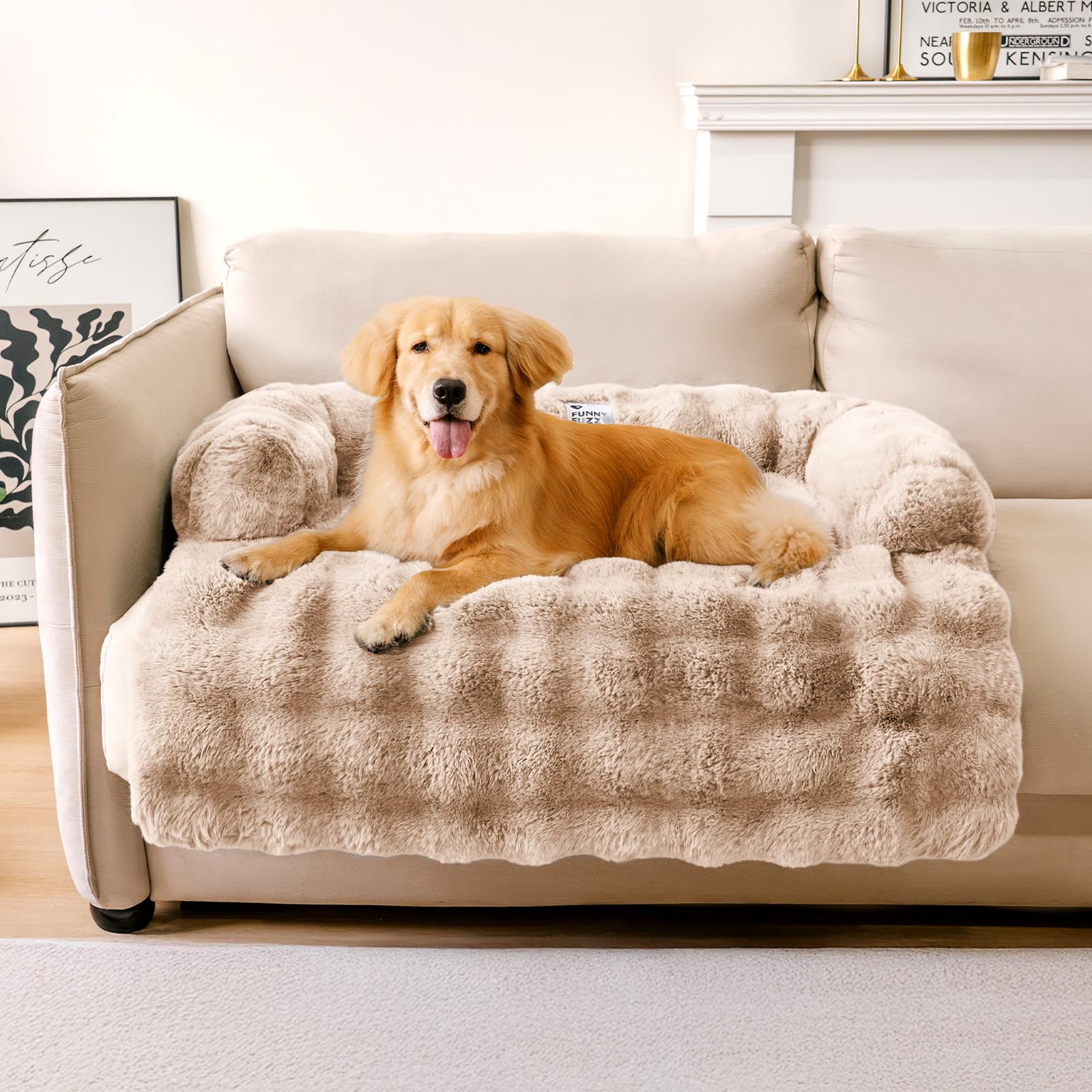 FUNNY FUZZY Dog Couch Bed, Calming Luxurious Dog Sofa Bed Cover Washable
