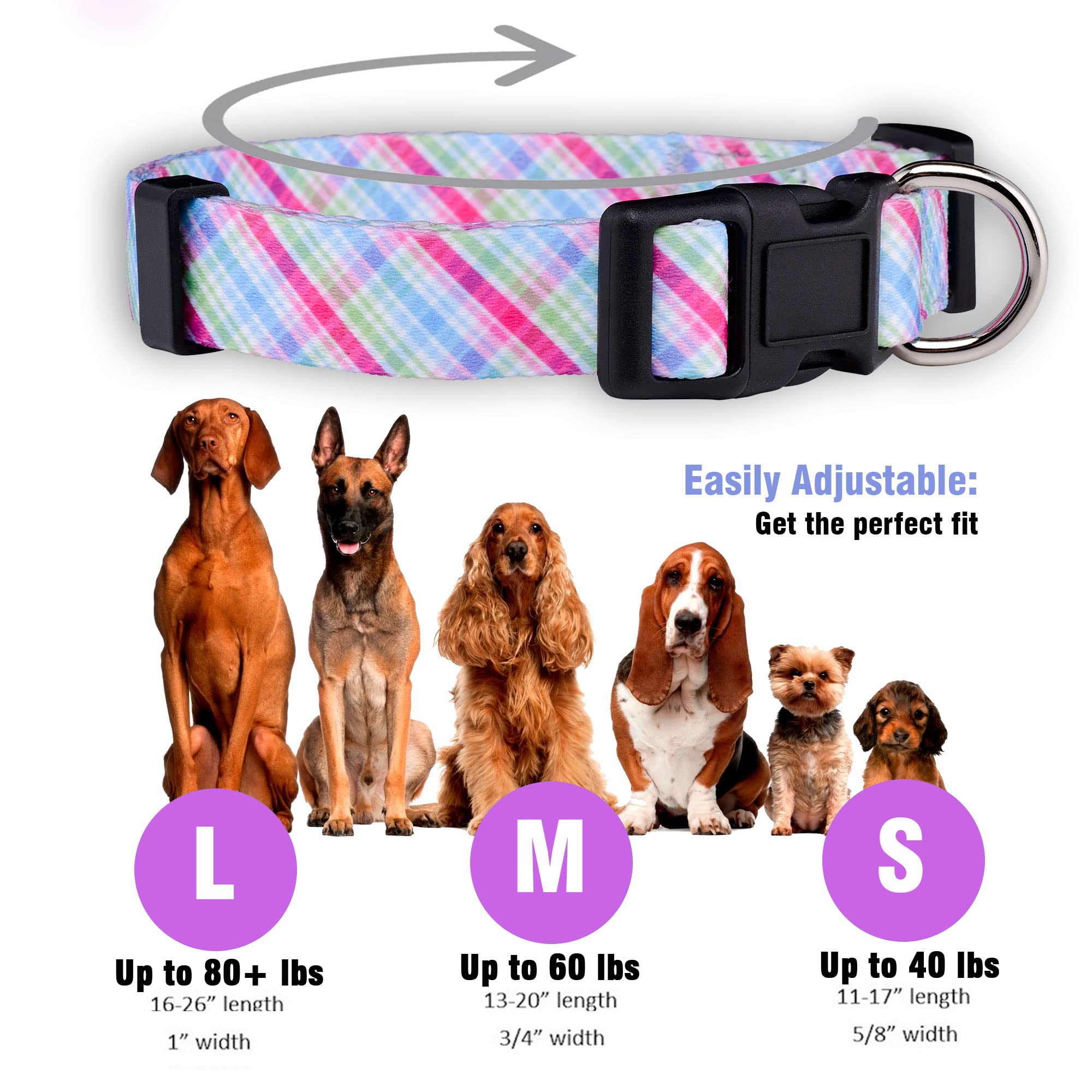 Native Pup Easter Dog Collar, Cute Spring Gift for Puppies, Pink Pastel, Eggs, Chicks, Bunny Adjustable for Small, Medium, Large Breeds (Pastel, Small)