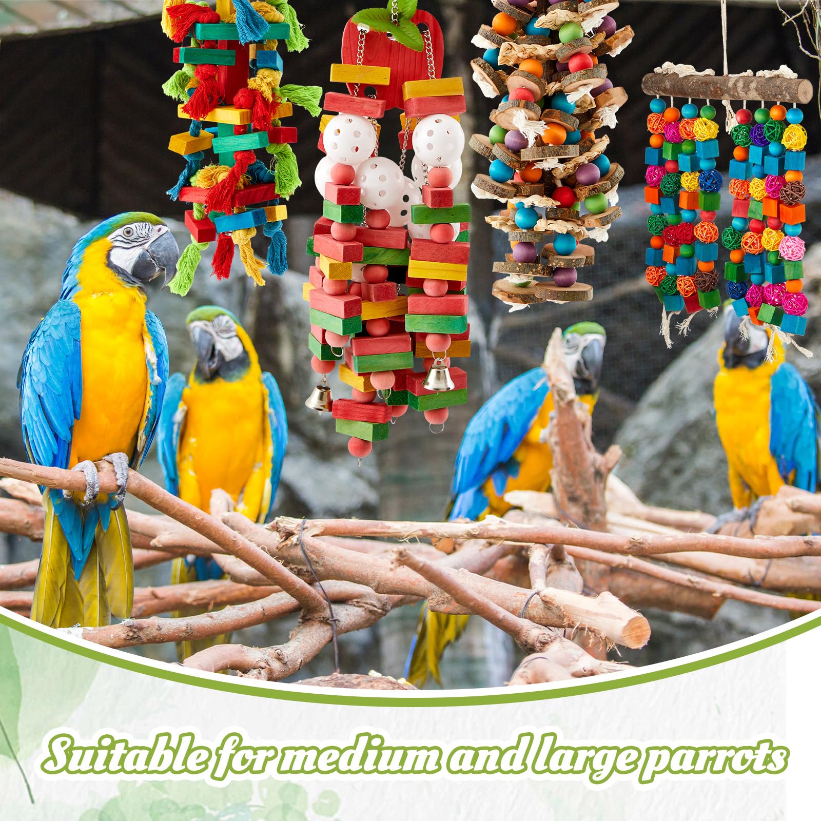 Seenelling 4 Pcs Extra Large Bird Toys for Parrots, Block and Ball