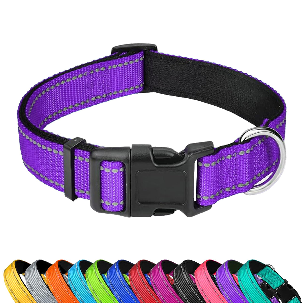 PWOD Reflective Dog Collar, Adjustable Soft Neoprene Padded,Light Pink,S