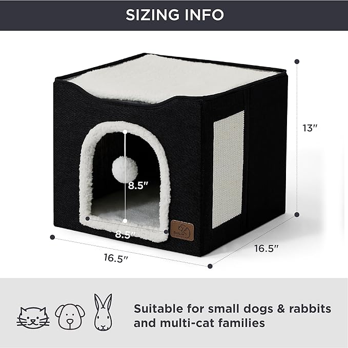 Bedsure Cat House Bed for Indoor Cats with Fluffy Ball and Scratch Pad