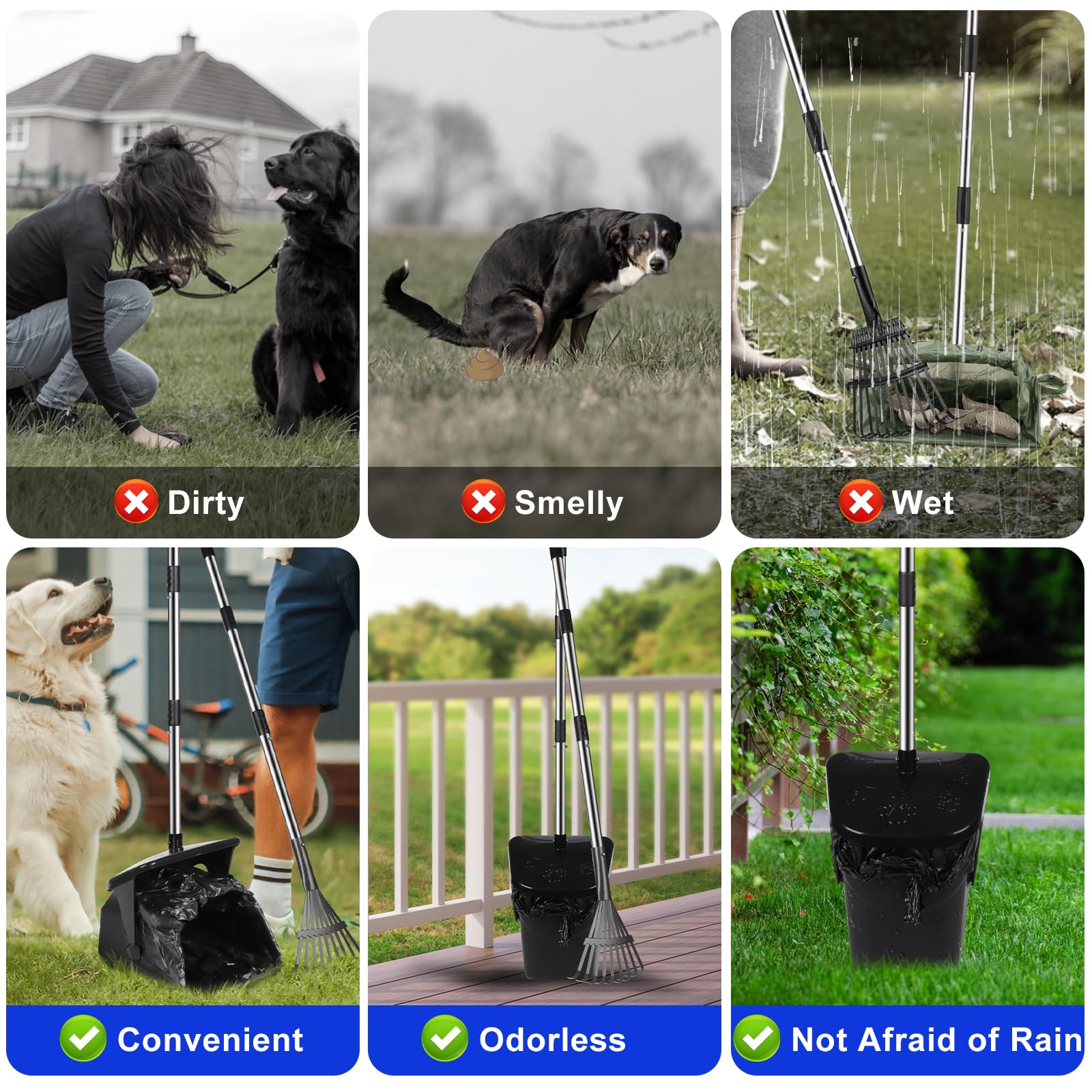 Dog Poop Scooper with 20 Bag Attachment Long Handle Swivel Bin, Rake Heavy Duty Pooper Scooper for Large Medium Dogs Easy to Clean Pet Accessory Pet Waste Removal Solution for Yard, Grass, Gravel
