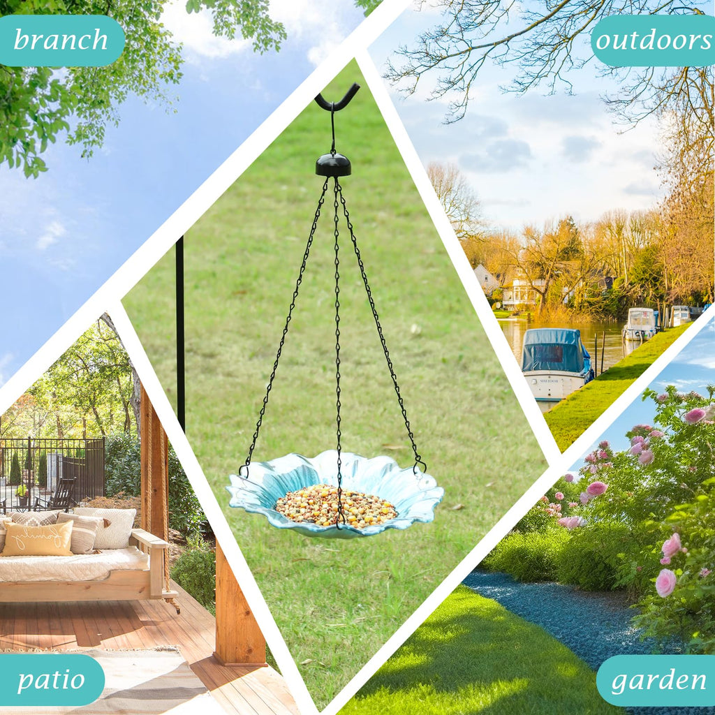 VCUTEKA Hanging Bird Bath Outdoor Glass Birdbaths Feeder for Garden Decor
