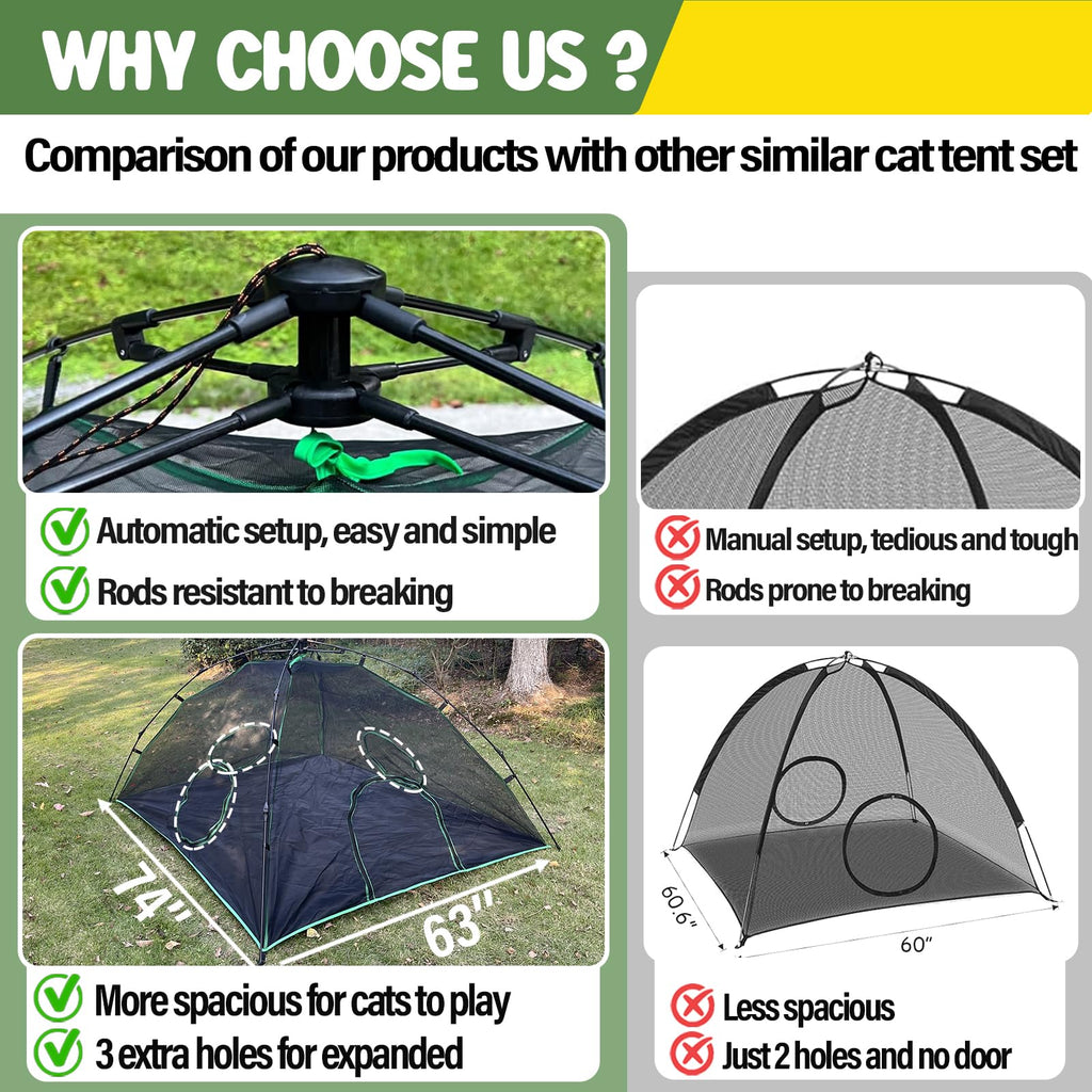 Pawtenda 4-in-1 Cat Tent & Enclosure Outdoor, Foldable Playpen with Tunnels