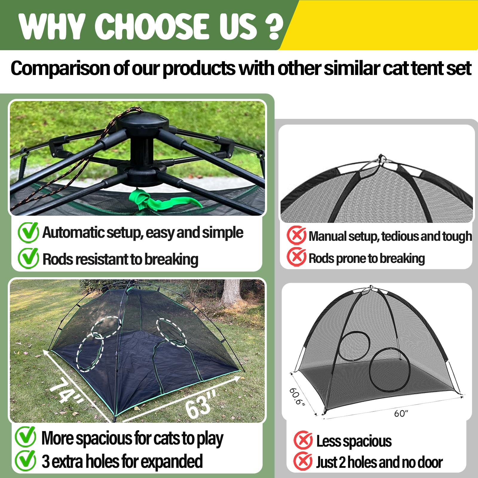 Pawtenda 4-in-1 Cat Tent & Enclosure Outdoor, Foldable Playpen with Tunnels
