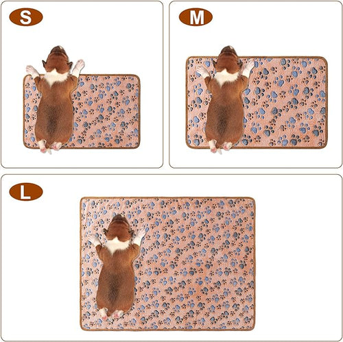 1 Pack 3 Blankets Super Soft Fluffy Premium Fleece Pet Blanket Flannel Paw Printed Throw for Dog Puppy Cat (Medium 30x20'', White, Pink, Blue)