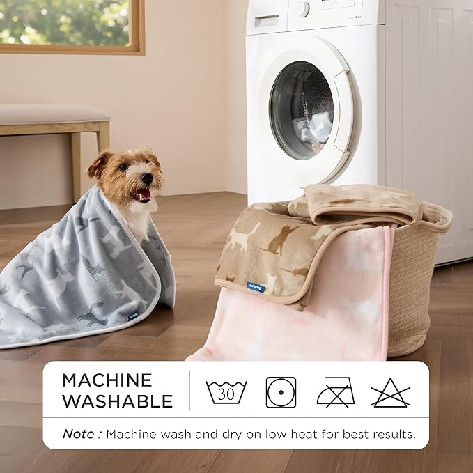 Bedsure 1 Pack 3 Pet Blankets, Super Soft Fluffy Premium Fleece Flannel Portable Throw Dog Blankets for Small Dogs, Printed Cat Puppy Blanket Pink/Grey/Brown Medium(30x40 inch)