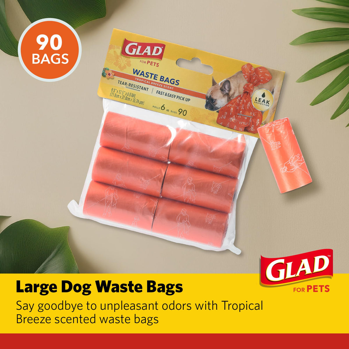 Glad for Pets Scented Dog Poop Bags, Tropical Breeze Scent, 90 Count