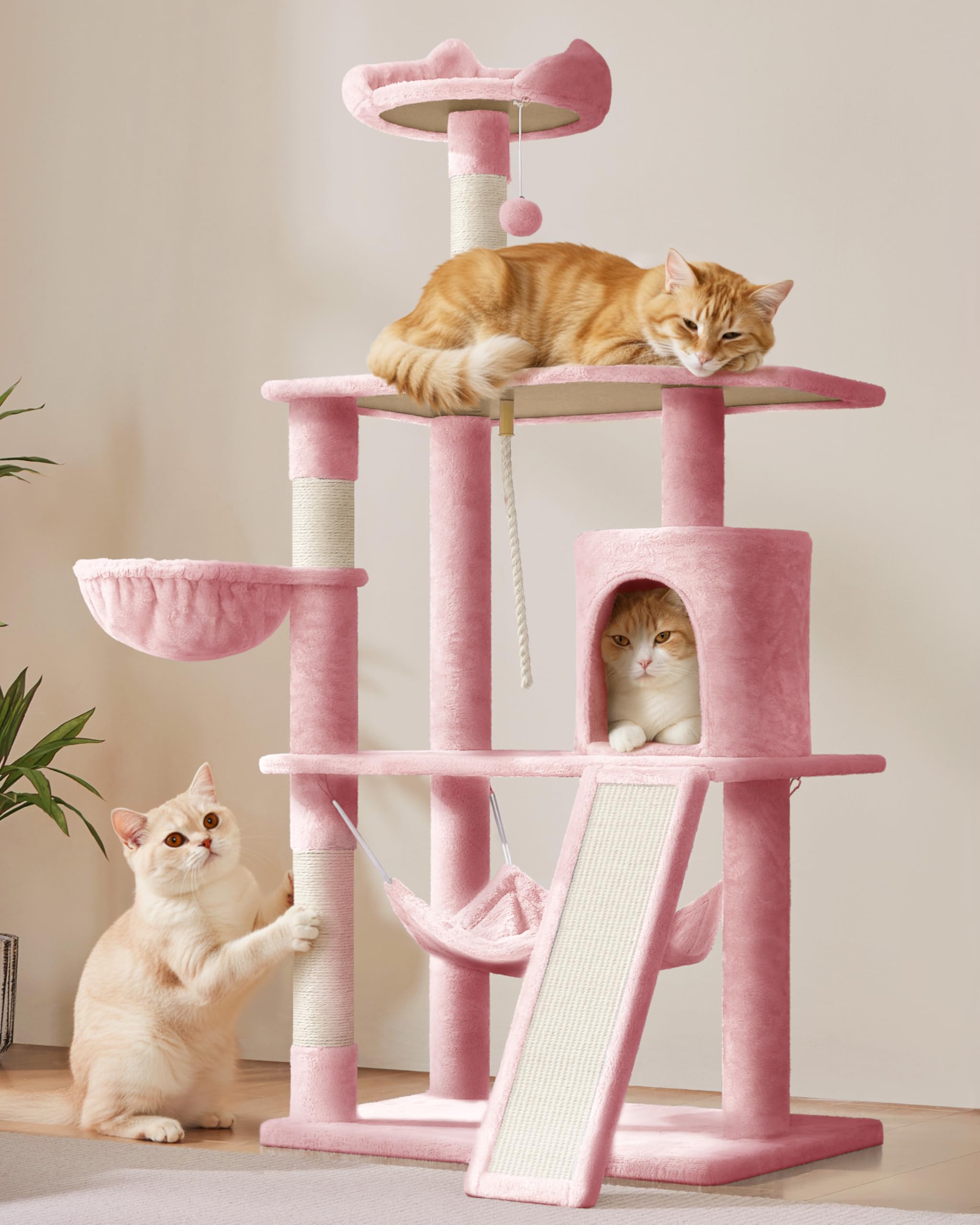 Yaheetech 63.5″ H Cat Tree, Multi Level Cat Tree Condo with Basket Hammock Scratching Post, Cat Furniture for Indoor Cats