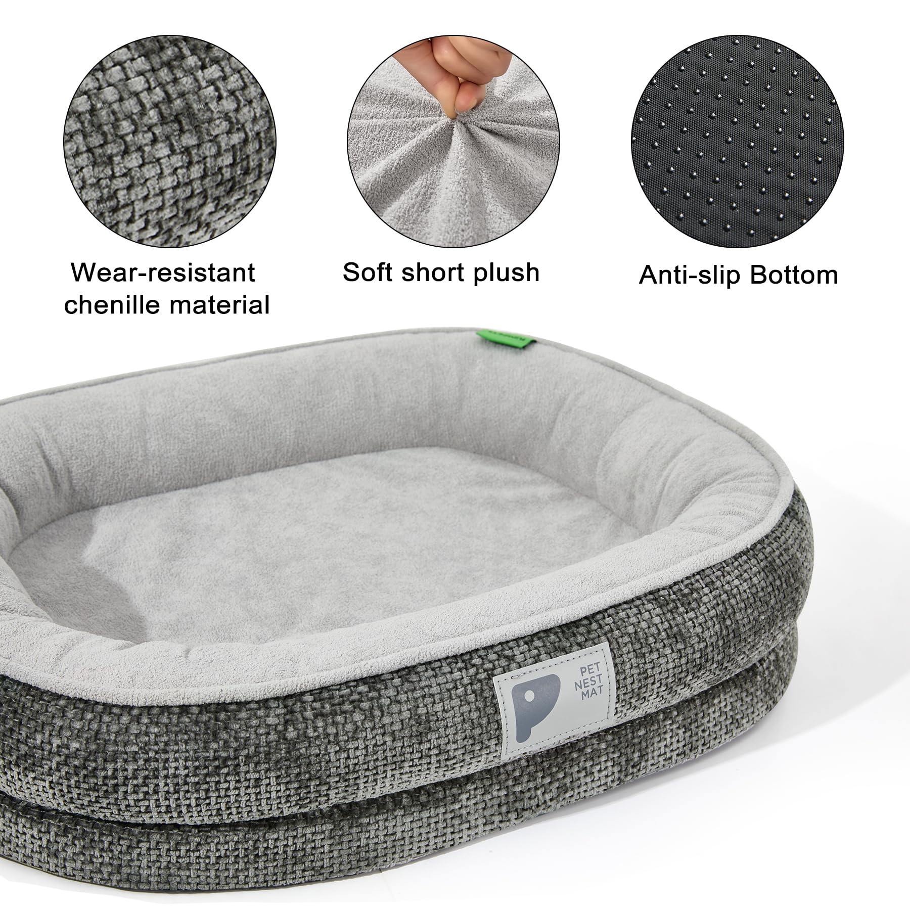 Dog Bed Medium Size Dog,Orthopedic Bed with Removable Cover&Non-Slip Bottom Couch Bed with Four-Sided Bolster Grey M