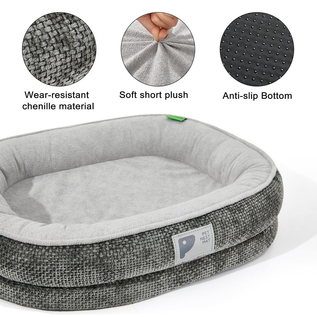 Dog Beds for Small Dogs,Orthopedic Bed with Removable Cover&Non-Slip Bottom Couch Bed with Four-Sided Bolster Grey S