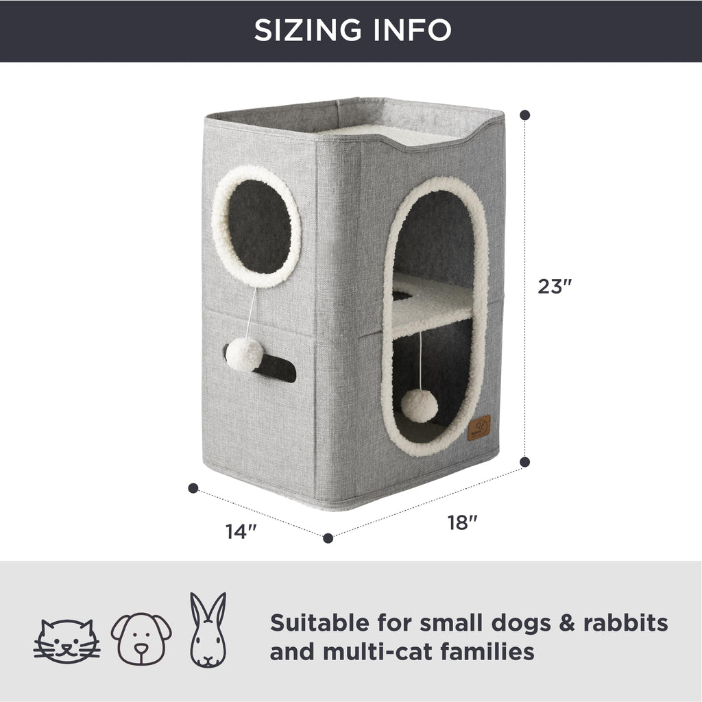 Bedsure 2 Story Cat House for Indoor Cats with Scratch Pad,18x14x23 Grey