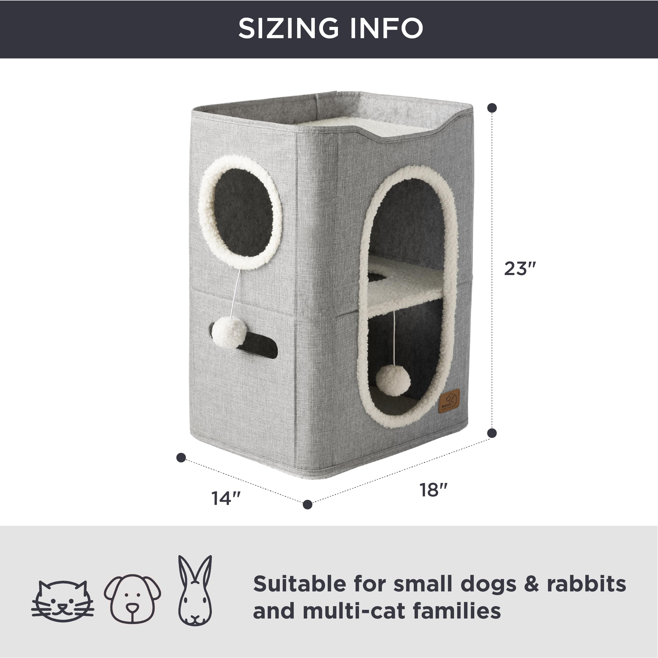 Bedsure 2 Story Cat House for Indoor Cats with Scratch Pad,18x14x23 Grey