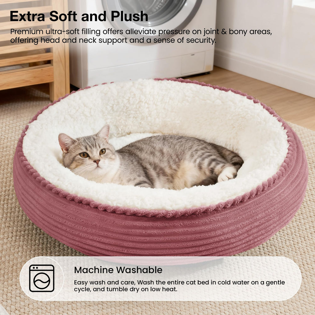 Love's cabin Round Donut Cat and Dog Cushion Bed, 20in Pet Bed for Cats or Small Dogs, Anti-Slip & Water-Resistant Bottom, Super Soft Durable Fabric Pet beds, Washable Luxury Bed Dusty Rose Stripe