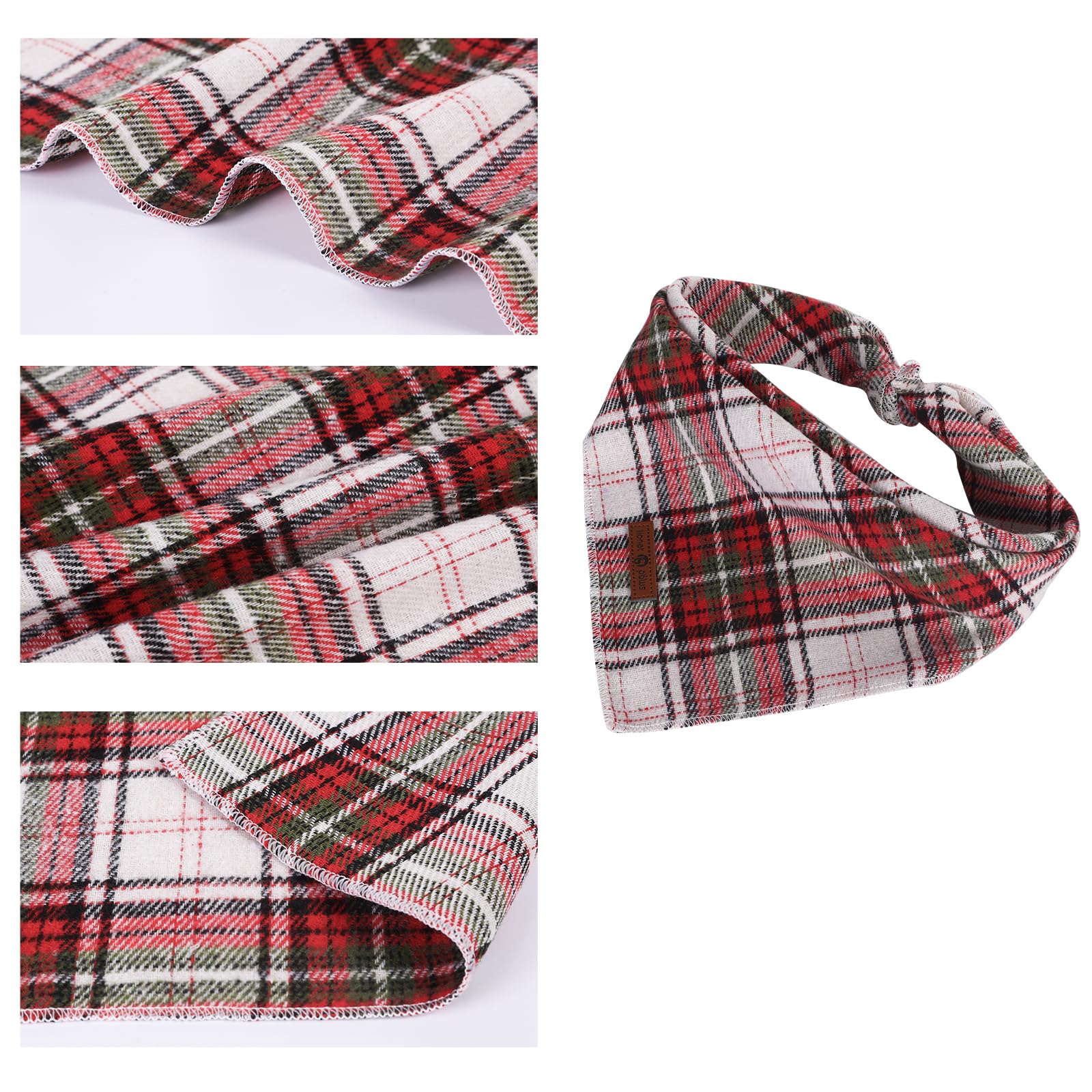 Lionet Paws Christmas Dog Bandana Washable Cotton Handkerchief Scarf Triangle Red Green Plaid Grey Dog Bandanas for Small Medium Large Dogs Girl Boy