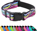 PWOD Reflective Dog Collar, Adjustable Soft Neoprene Padded Nylon Pet Collars with Buckle for Puppy and Small Dogs, Cats, Colorful Wave Pattern,M