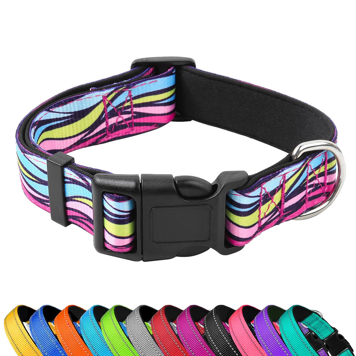 PWOD Reflective Dog Collar, Adjustable Soft Neoprene Padded,Light Pink,S