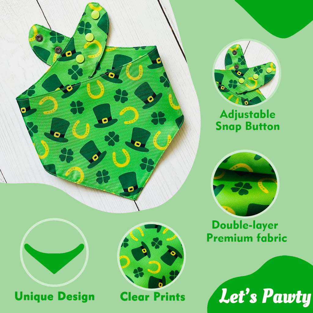THLOH St. Patrick's Day Dog Bandanas with Snap Button, 2 Pack Reversible Shamrock Dog Scarf for Boy & Girl, Premium Durable Fabric, Gift for Dogs, Holiday Bandana for Small Dogs (Small)