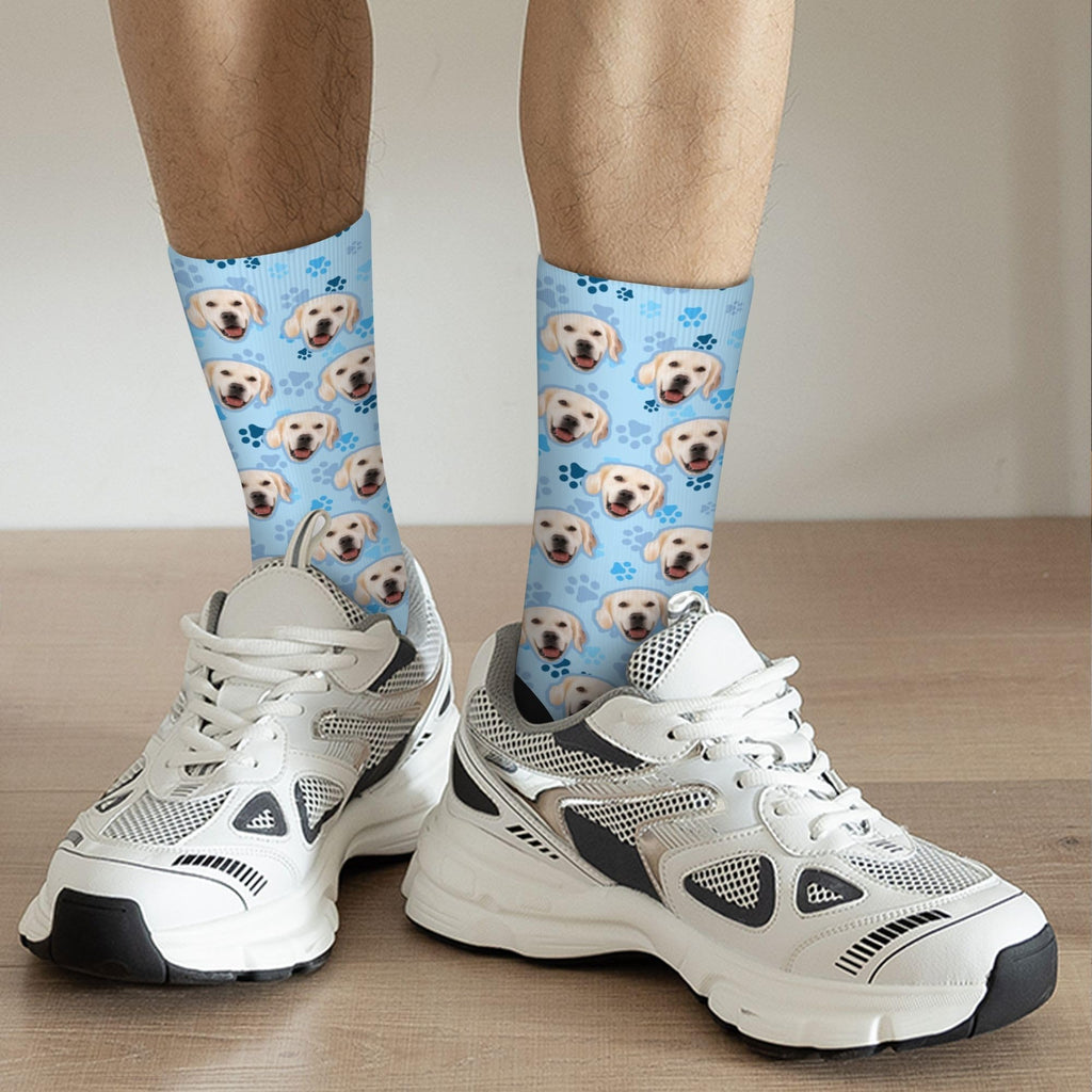 D-Story Custom Pet Face Socks with Pictures Personalized Photos Crew Socks Dog's Tracks Paws Novelty Animal Soft Funny Sock Customized Gifts for Dog Mom Dad