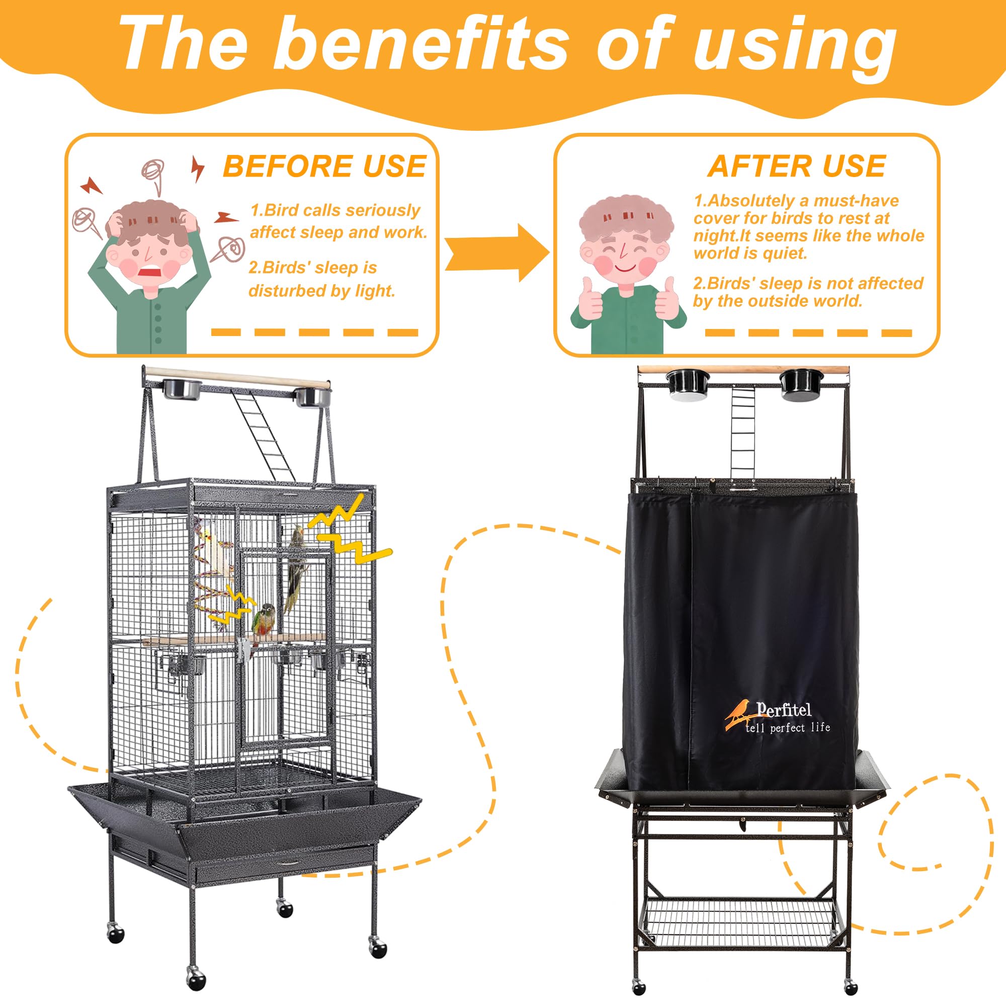 Perfitel Bird Cage Cover Black Good Night Blackout Birdcage Cover (68 inch)