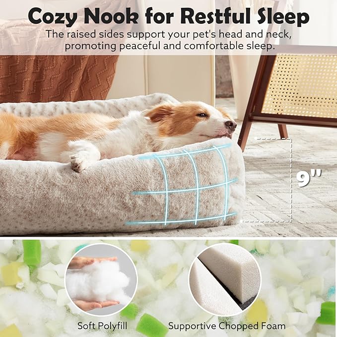 JOEJOY XL Dog Beds Large Sized Dog, Washable Orthopedic Premium Soft Corduroy Fleece Pet Bed with Removable Zipper Cover, Cute Calming Puppy Bed with Non Skid Bottom