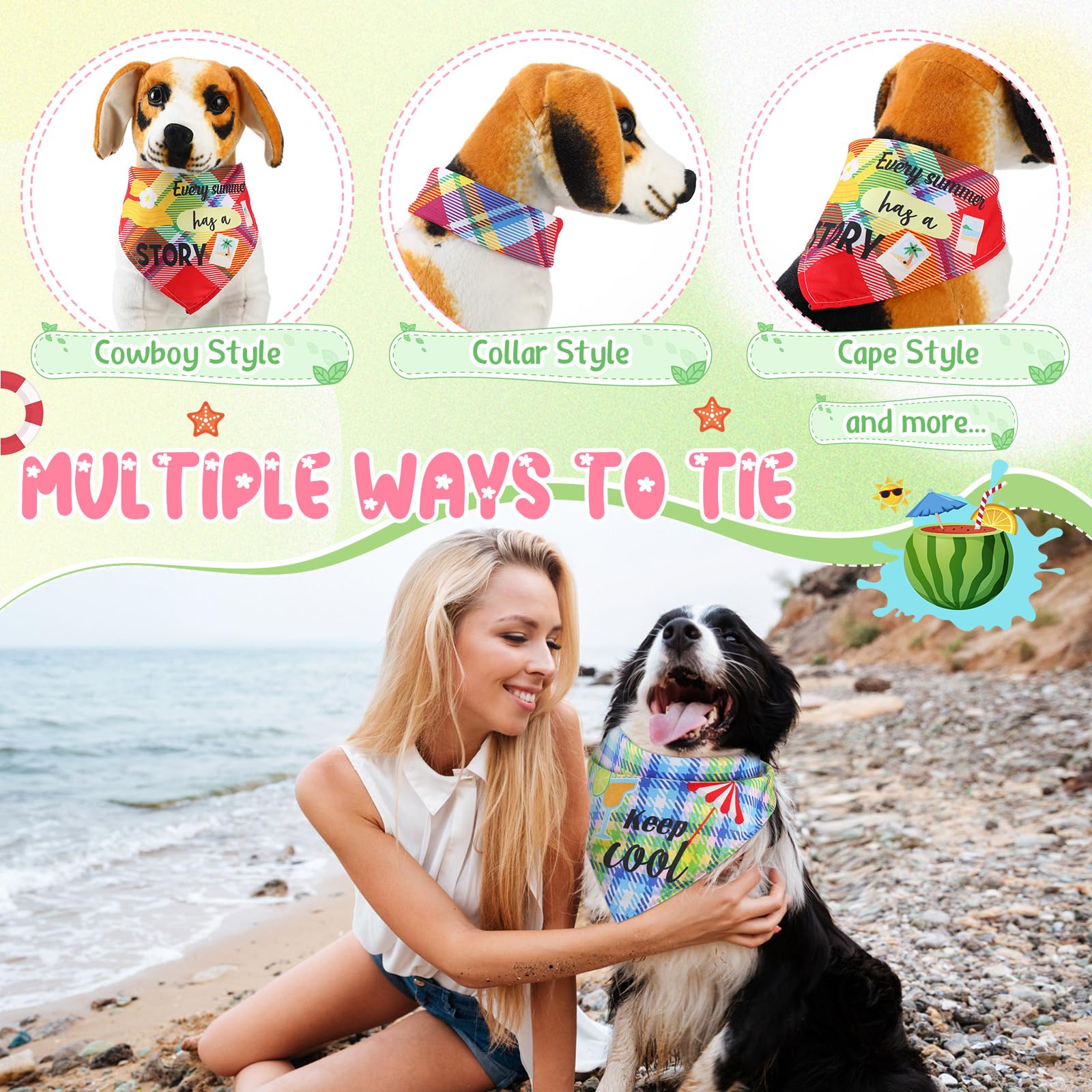 Sweetude 100 Pcs Summer Plaid Dog Bandana Bulk with Sayings Hawaii Bandana Pet Scarf Triangle Bibs Washable Puppy Kerchief Adjustable Grooming Supplies for Small Medium Large Dog Cat Accessories