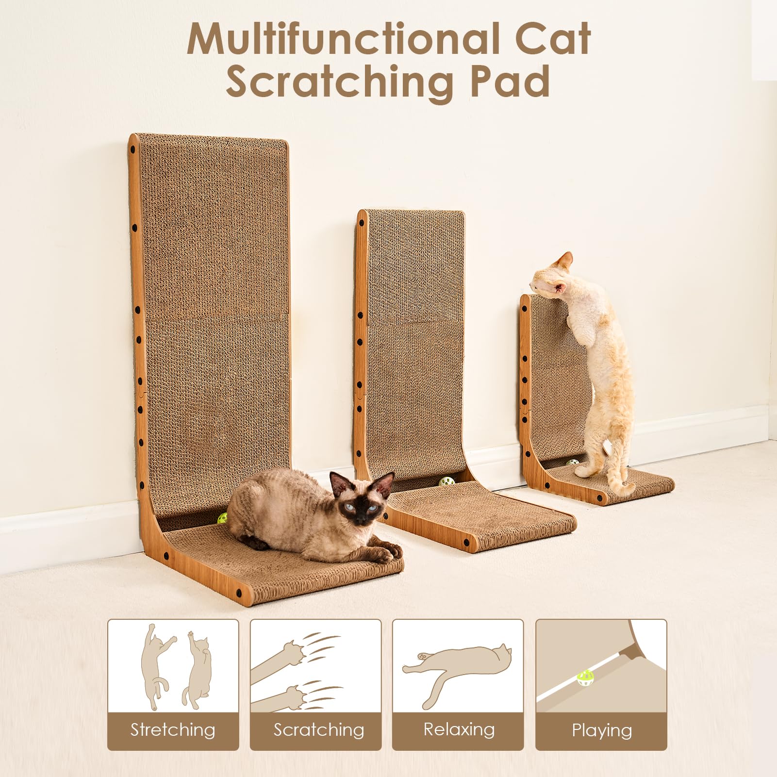 EHEYCIGA Cardboard Cat Scratcher for Indoor Cats, 26.8 Inch, Brown
