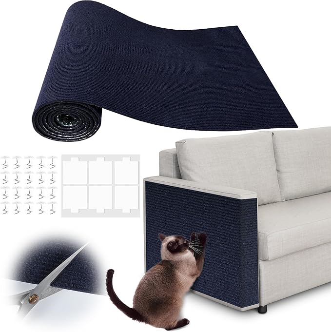 Furniture Protectors from Cats Scratching - 40" x 15.8" Trimmable Self-Adhesive Carpet Protector for Pets, Cat DIY Climbing Couch Protector for Scratch Cat Tree Replacement Indoor (Dark Blue)